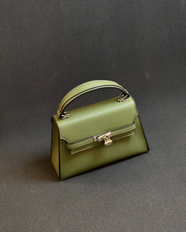 کیف چرم وارداتی زنانه طرح بیریک هرمس سبز