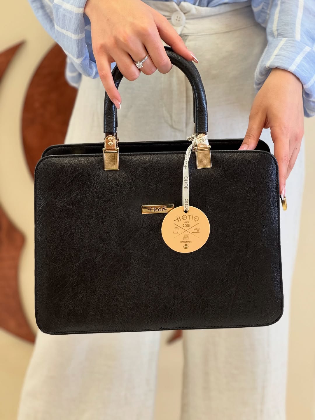 کیف زنانه مربعی رسمی چرم ترکیبی یراق وارداتی مشکی