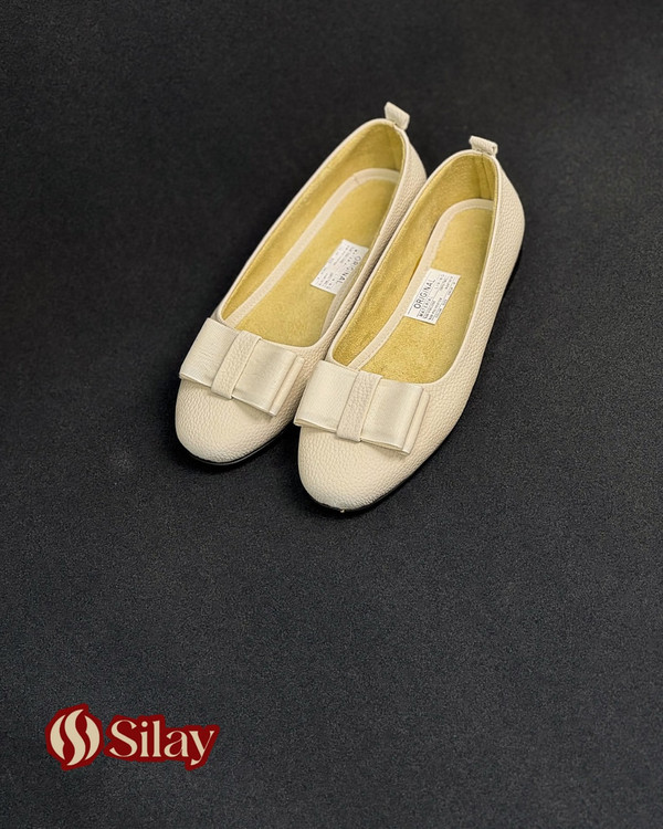 کفش دخترانه پاپیون دار تخت کرم