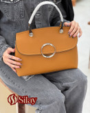 کیف زنانه چرم وارداتی یراق دایره ای مدل سلین عسلی