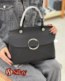 کیف زنانه چرم وارداتی یراق دایره ای مدل سلین مشکی