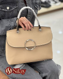 کیف زنانه چرم وارداتی یراق دایره ای مدل سلین کرم