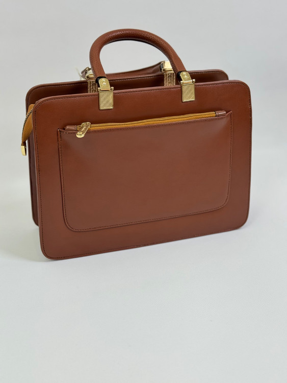 کیف زنانه مربعی رسمی چرم ترکیبی یراق وارداتی عسلی