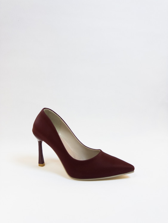 کفش مجلسی زنانه استیلتو ساده جنس ساتن ترک زرشکی