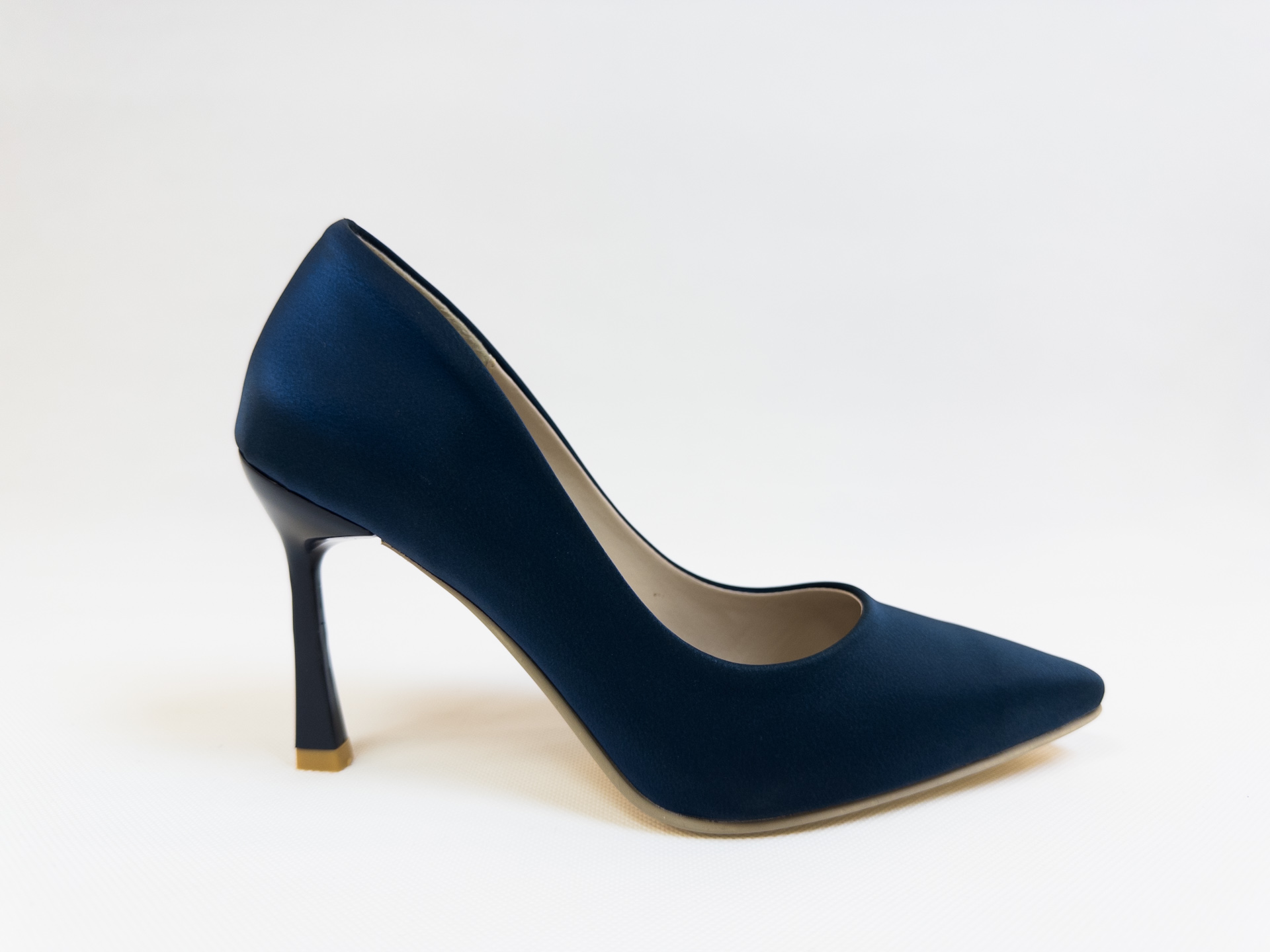 کفش مجلسی زنانه استیلتو ساده جنس ساتن ترک سرمه ای