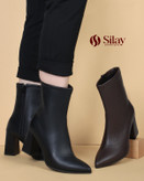 نیم بوت زنانه پاشنه دار مدل کلاسیک مشکی قهوه ای با زیپ جانبی