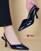 کفش ورنی مجلسی پشت باز بندی مدل هفتی نوک تیز سرمه ای