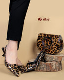 کفش ورنی مجلسی پشت باز بندی مدل هفتی نوک تیز پلنگی