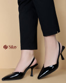 کفش ورنی مجلسی پشت باز بندی مدل هفتی نوک تیز مشکی