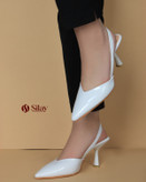 کفش ورنی مجلسی پشت باز بندی مدل هفتی نوک تیز سفید