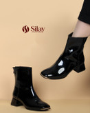 نیم بوت زنانه مشکی پنجه مربعی سیلای | مدل کلاسیک و راحت با پاشنه کوتاه مشکی ورنی