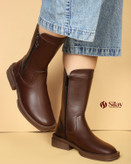 نیم بوت زنانه ساق بلند ۲۷ سانتی | پشت چرم وارداتی + زیره شکلاتی و کفی تکسون قهوه ای