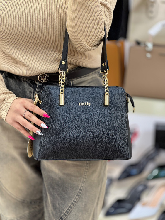کیف زنانه هاتیج کد 320 | بند چرم و زنجیر با یراق ضمانتدار مشکی