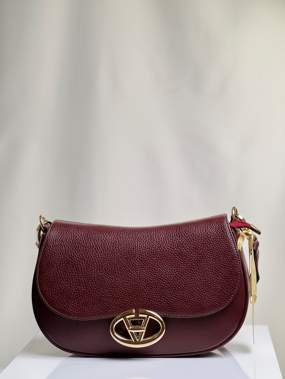 کیف زنانه برند هاتیج مدل یراق بیضی | دو بند چرمی و ترکیبی چرمی و زنجیری زرشکی