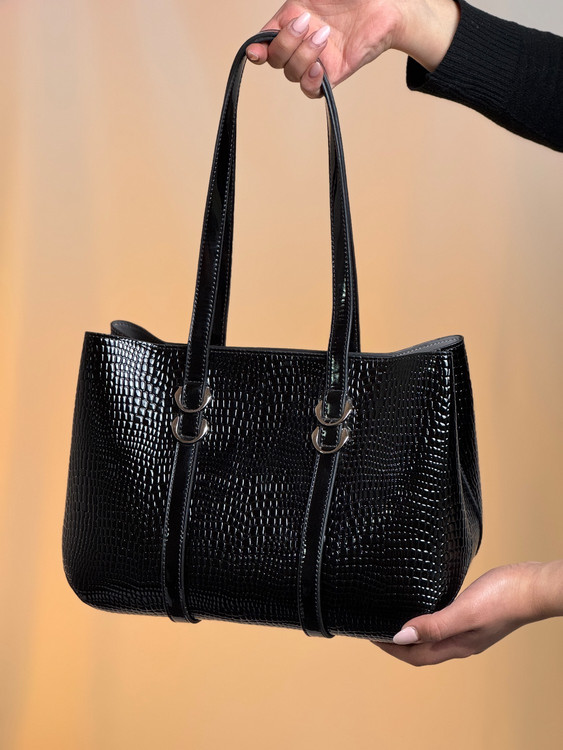 کیف زنانه جنس ورنی لوبیایی وارداتی مدل دو حلقه رنگ مشکی