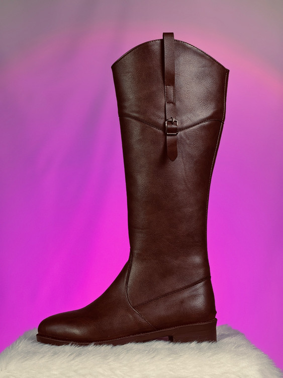 بوت زنانه کابویی مدل بغل کمربندی رنگ بندی مشکی | قهوه ای